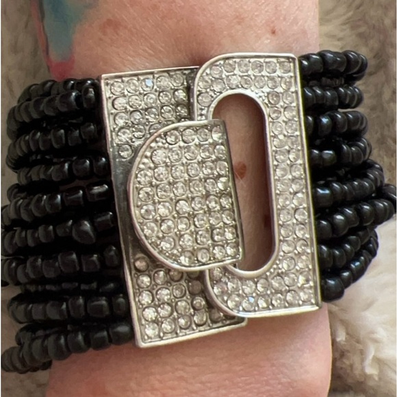 Women’s Black Beaded Buckle Multi Twisted Strand Bracelet Cuff - Picture 9 of 10